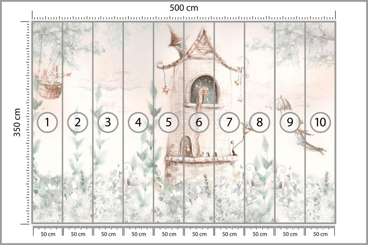 FOTOTAPETE für Kinderzimmer Die Prinzessin im Turm Märchen Pflanzen 500x350 - Beige, Papier (500/350cm) - Muralo