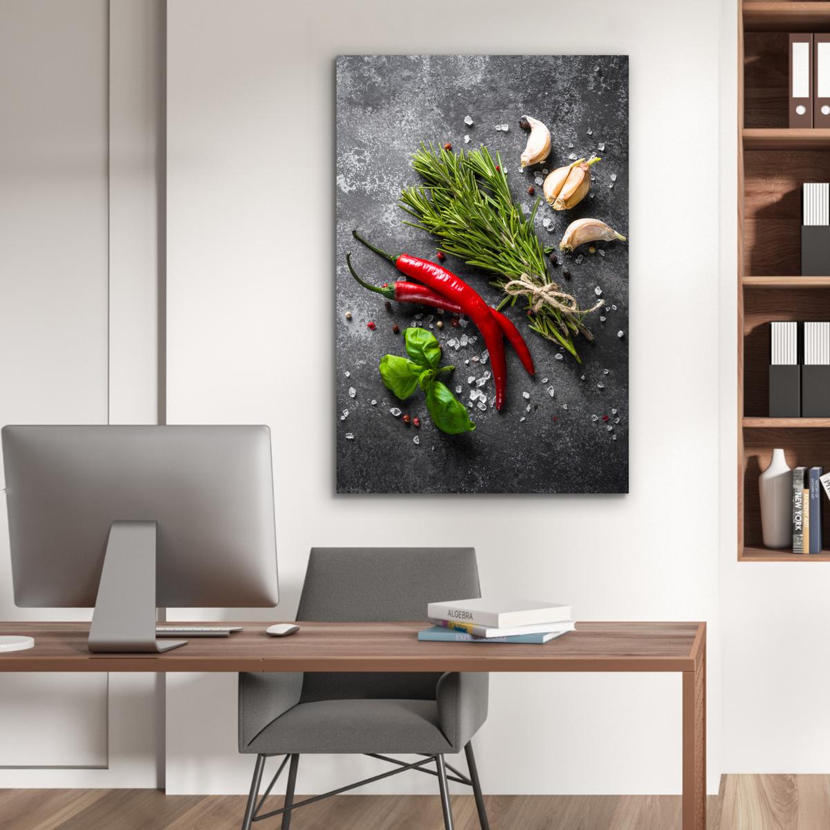 METALLBILD Pfeffer - Kräuter - Gewürze - Beton 80x120 cm - Dunkelgrau, Metall (80/120cm) - MuchoWow
