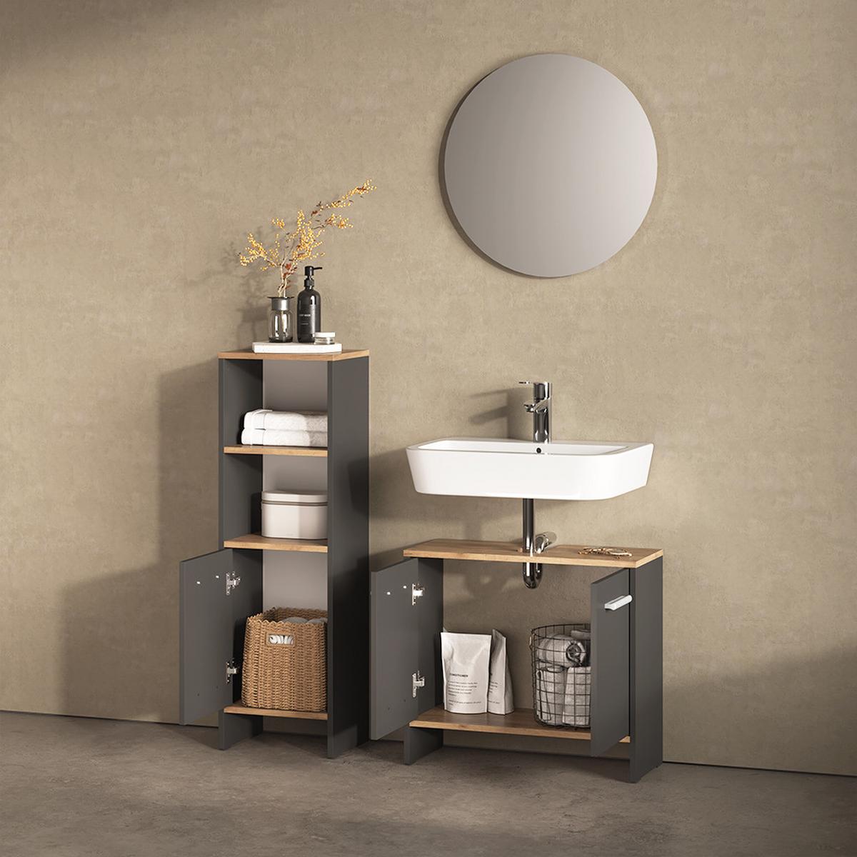 BADEZIMMERMÖBEL-SET Amalfi Anthrazit/Goldkraft Eiche 2 Teile - Honigeiche/Anthrazit, Holzwerkstoff (63.8/57/26.3cm) - Livinity®