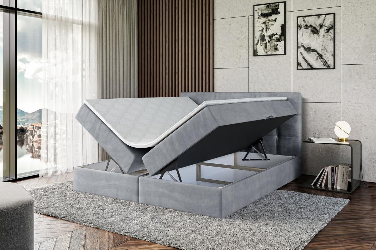BOXBETT mit Matratze H4 und Lattenrost - MARCE - 120 x 200 cm - Grau - Hellgrau, Holzwerkstoff (120/200cm) - ALTDECOR