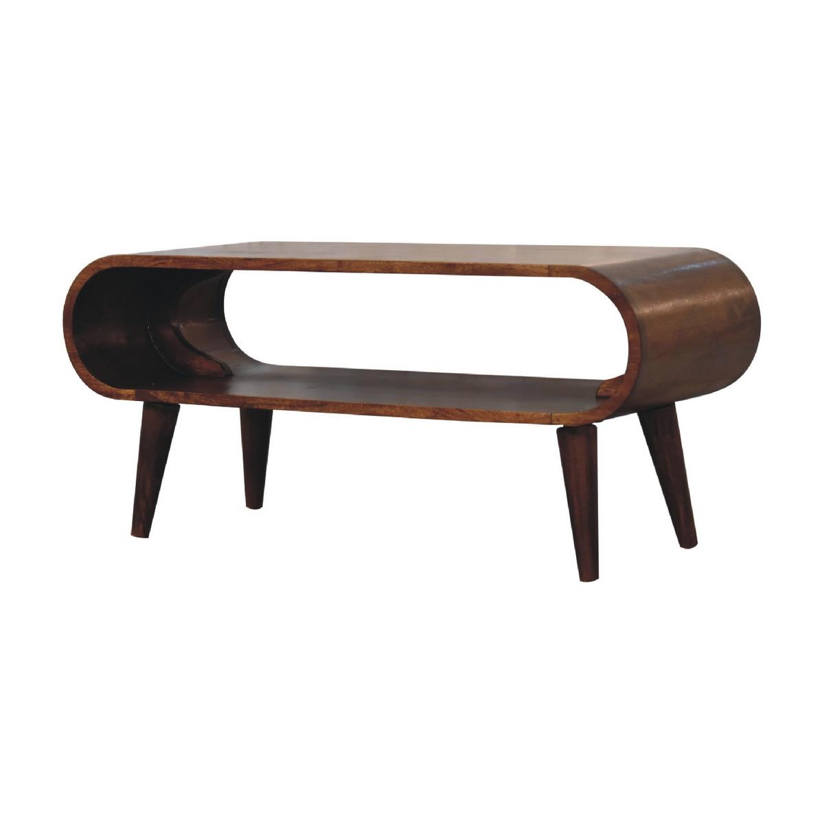 COUCHTISCH aus Massivholz Offener Stauraum, Nordische Beine, Braun - Kastanienfarben/Messingfarben, Holz/Metall (35/90/40cm) - Artisan Furniture