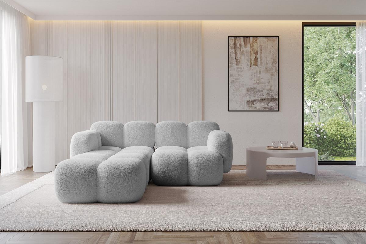 ECKSOFA modulares Sofa Links Miko-L1 214x205x75 Hellgrau Bouclé - Edelstahlfarben/Schwarz, Holzwerkstoff/Kunststoff (214/205cm) - ALTDECOR