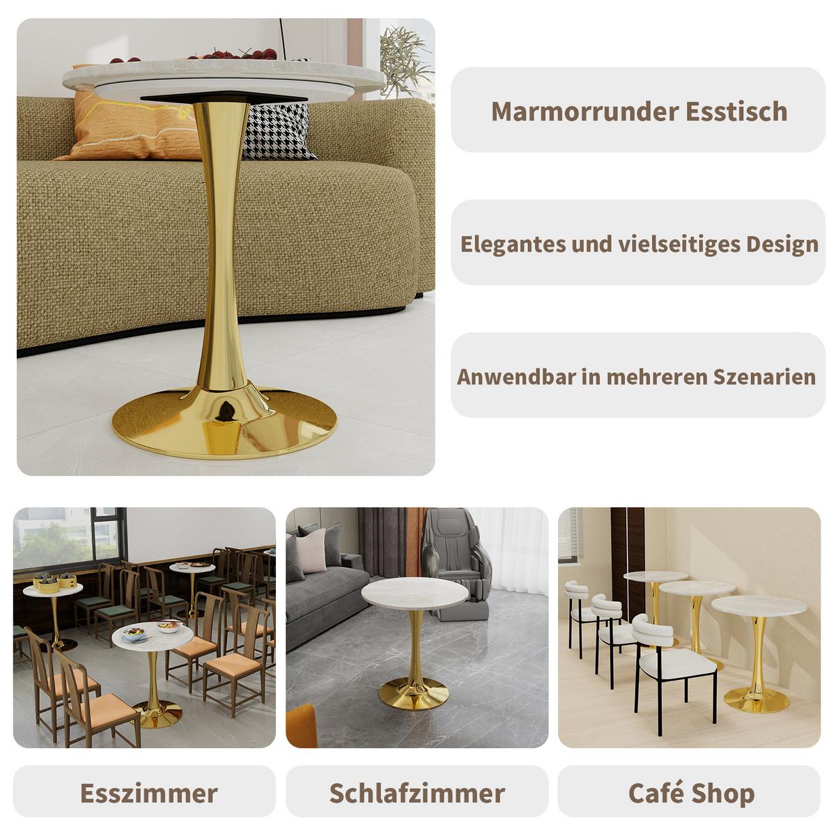 ESSZIMMERTISCH Marmor-Optik & Gold runder Bistrotisch für 2-4 Personen - Weiß, Holzwerkstoff (70/70/72cm) - Urban Meuble