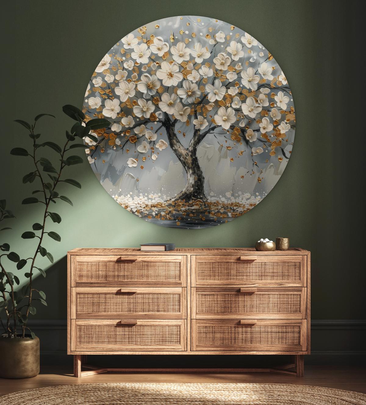 WANDBILD Baum - Gold - Blumen - Abstrakt - Kunst Deko Groß 150x150 cm - Goldfarben, Kunststoff (150/150cm) - MuchoWow