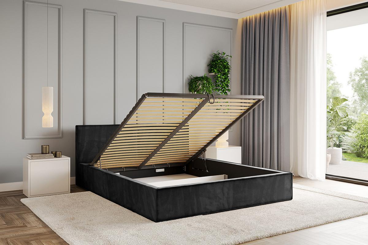 POLSTERBETT mit Bettkasten und Lattenrost, Bett mit Matratze H3/H4 - EMMI-V1 180x200 Schwarz - Schwarz, Holzwerkstoff/Textil (180/200cm) - ALTDECOR