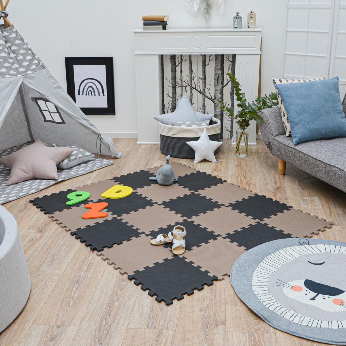 SPIELMATTE ab Null - 180/90 cm Puzzlematte Schwarz - Multicolor, Kunststoff (30/30cm) - Littletom