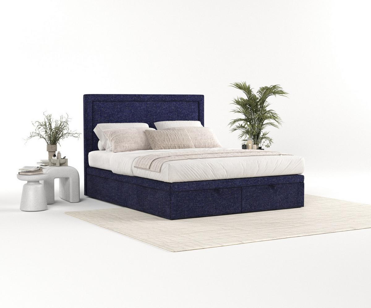 POLSTERBETT Salma mit Stauraum 120/200 cm Marineblau im Alta Stoff - Schwarz/Dunkelblau, Holz/Holzwerkstoff (120/200cm) - AltaBeds