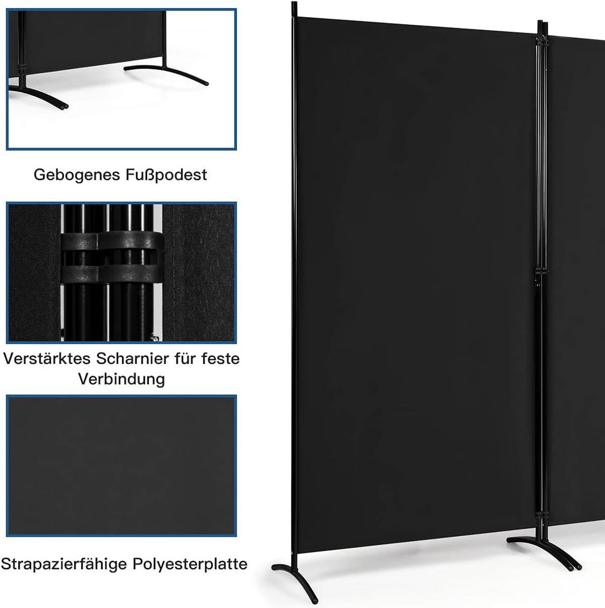 RAUMTEILER mit Untersetzern Schwarz - Schwarz, Textil (260/183cm) - COSTWAY