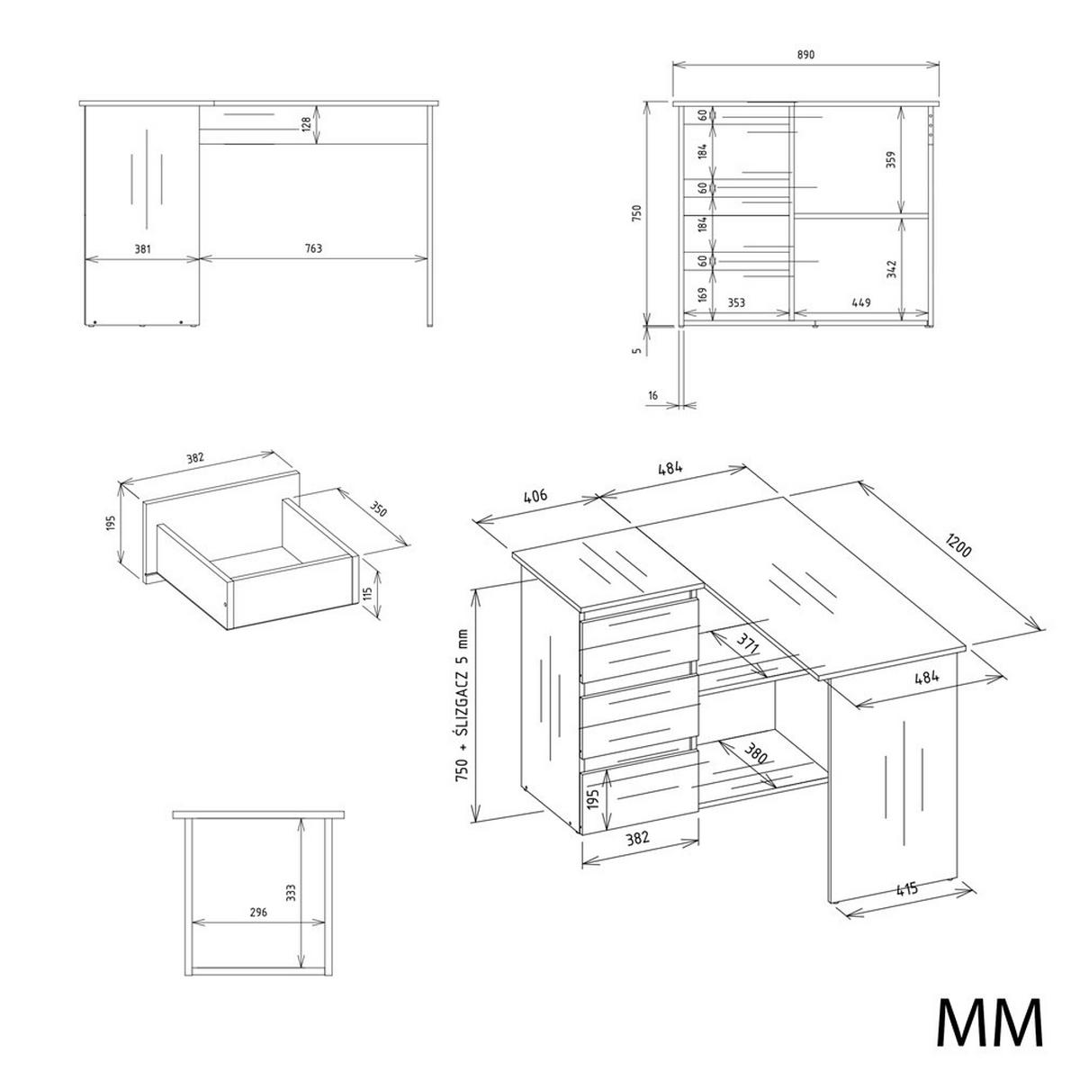 SCHREIBTISCH Weiß, Artisan Eiche 120/75/49 - Weiß/Eiche Artisan, Holzwerkstoff (90/50/75cm) - RAUMHIRSCH FURNITURE
