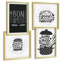 BILDER SET 4er Set - 50x50 cm & 40x60 cm Goldrahmen - Grafiken, Lebensmittel, kulinarische Slogans - Goldfarben, Kunststoff (50/50cm) - TULUP