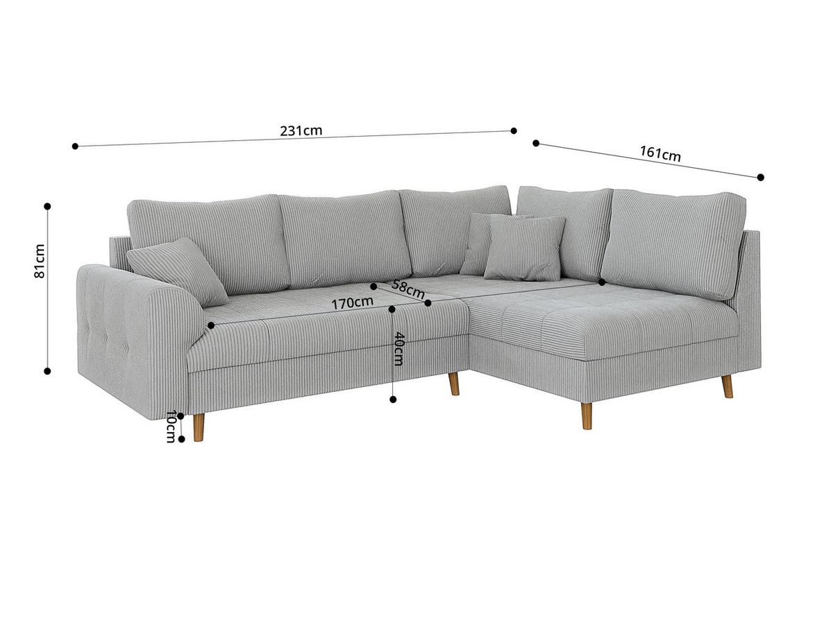 ECKSOFA inkl. Hocker Alma Hellgrau Cord - Ottomane rechts - Hellgrau/Braun, Holz/Textil (231/161cm) - S-Style Möbel