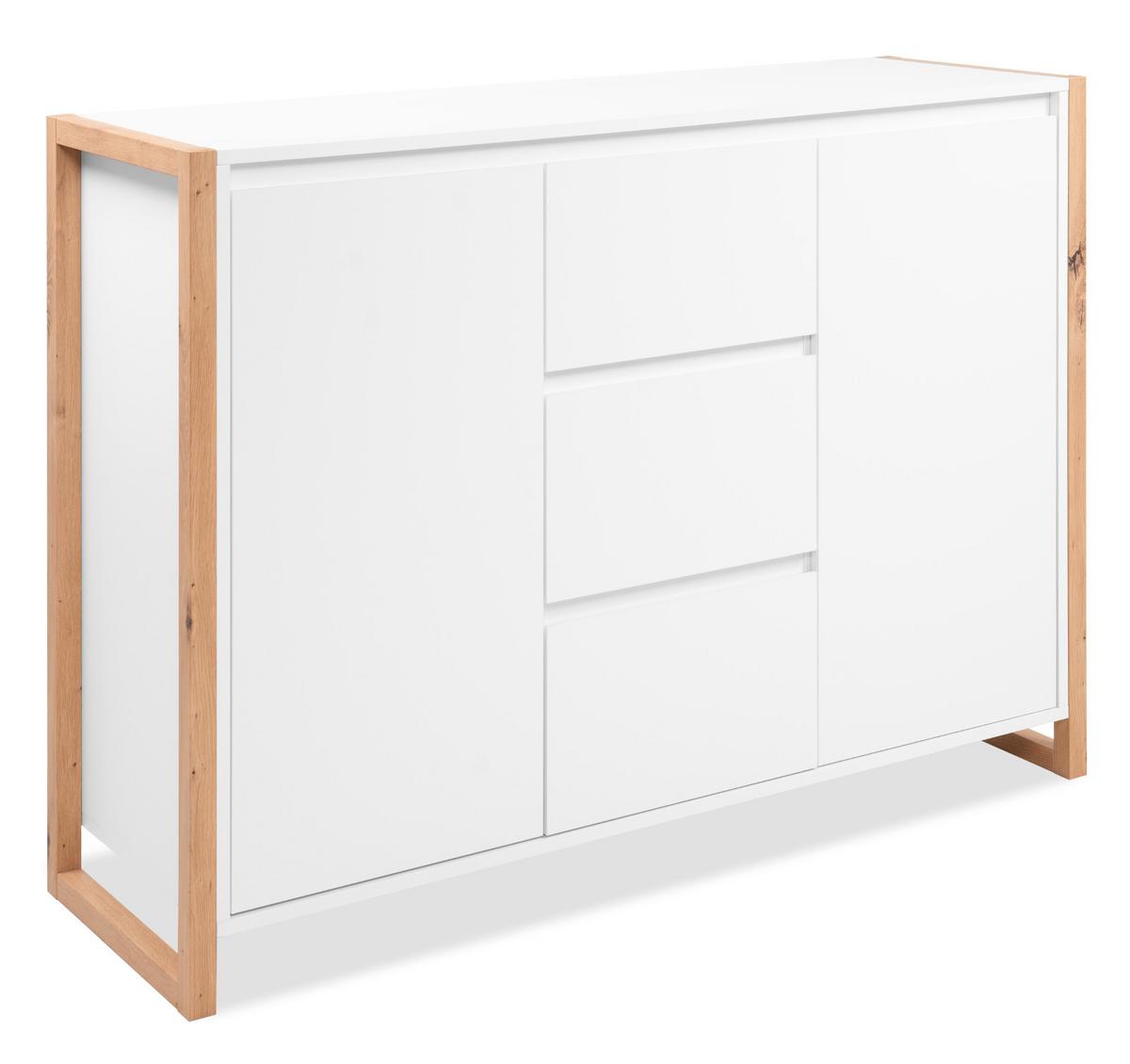 SIDEBOARD weiß, Eiche Artisan 120 x 88 cm, Kommode mit viel Stauraum - Weiß/Eiche Artisan, Holzwerkstoff (120/88/40cm) - Furn.Design