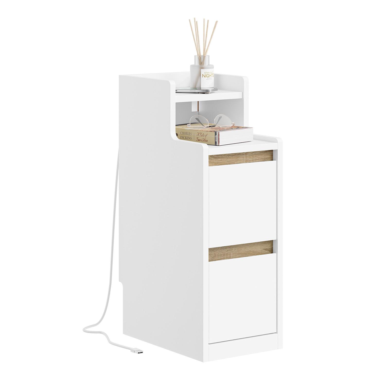 NACHTTISCH schmal mit Ladefunktion und LED-Touch-Lampe, 22x34x60.5cm - Weiß, Holzwerkstoff (22/60/34cm) - SoBuy