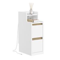 NACHTTISCH schmal mit Ladefunktion und LED-Touch-Lampe, 22x34x60.5cm - Weiß, Holzwerkstoff (22/60/34cm) - SoBuy