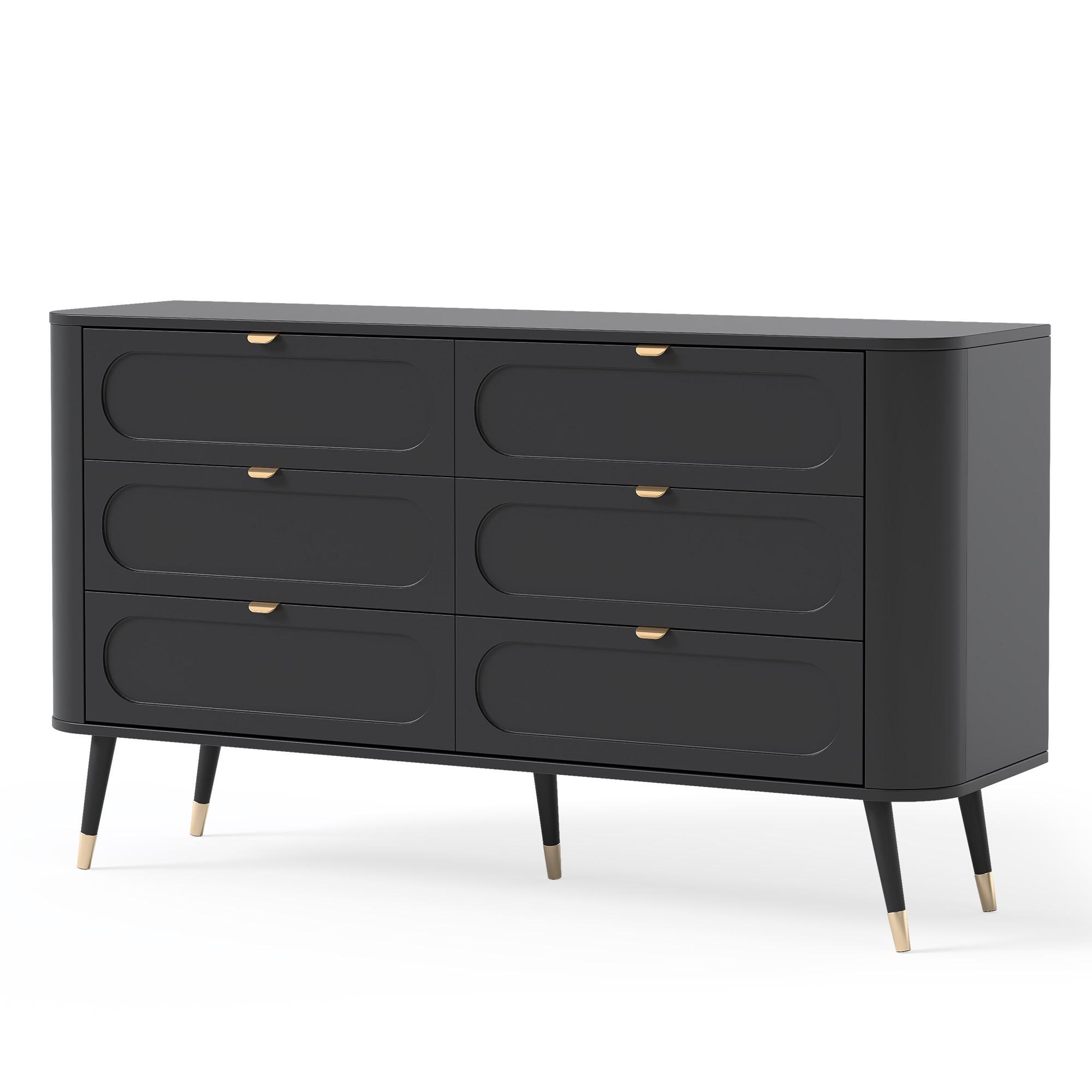 KOMMODE NOIR 138 cm, 6 Schublade(n) Schwarz - Goldfarben/Schwarz, Holzwerkstoff/Metall (138/79.7/40cm) - Idohome