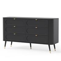 KOMMODE NOIR 138 cm, 6 Schublade(n) Schwarz - Goldfarben/Schwarz, Holzwerkstoff/Metall (138/79.7/40cm) - Idohome