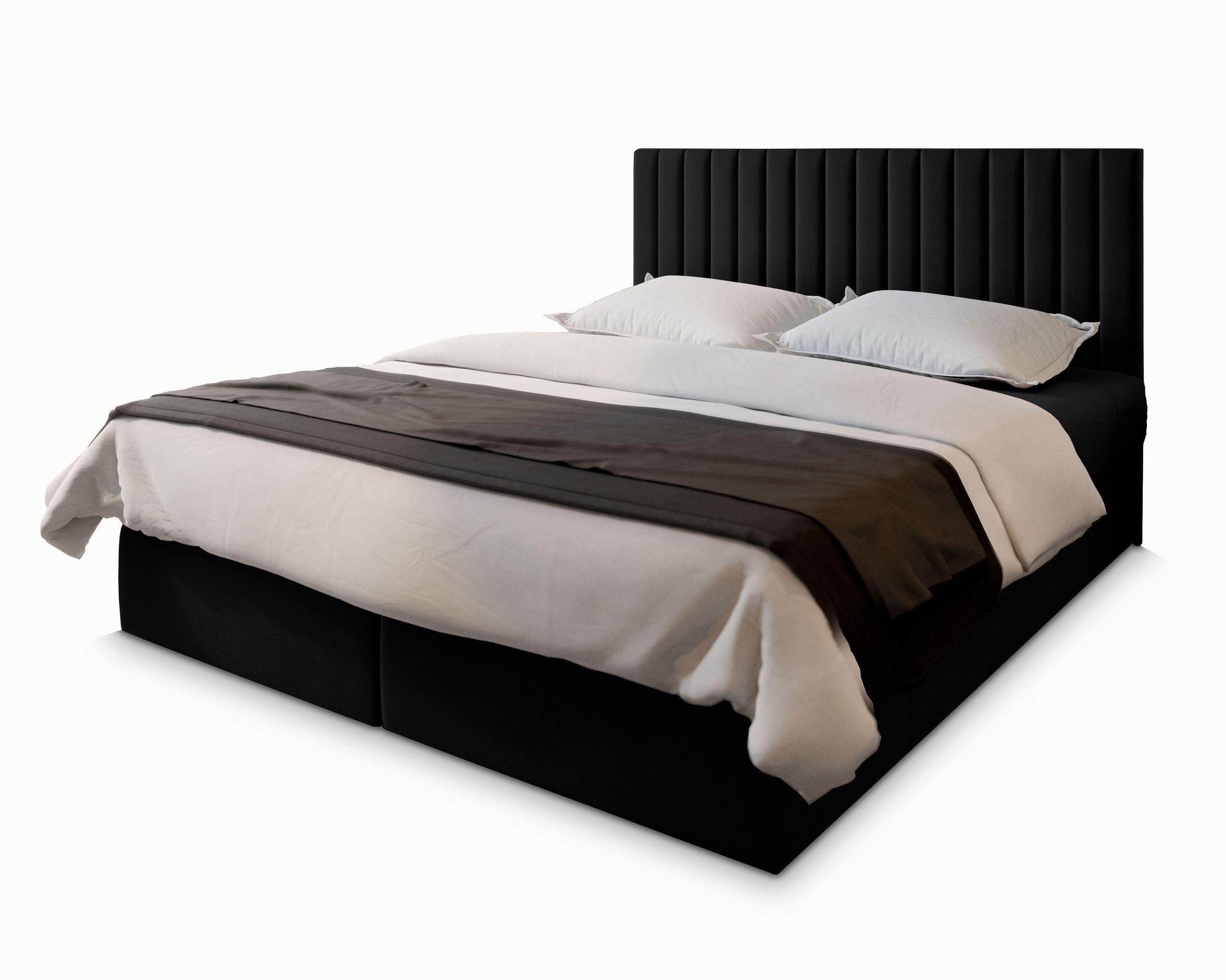 BOXBETT BRESEL 160x200 cm mit Matratze und Topper - Schwarz - Schwarz, Holz (160/200cm) - MASSENO