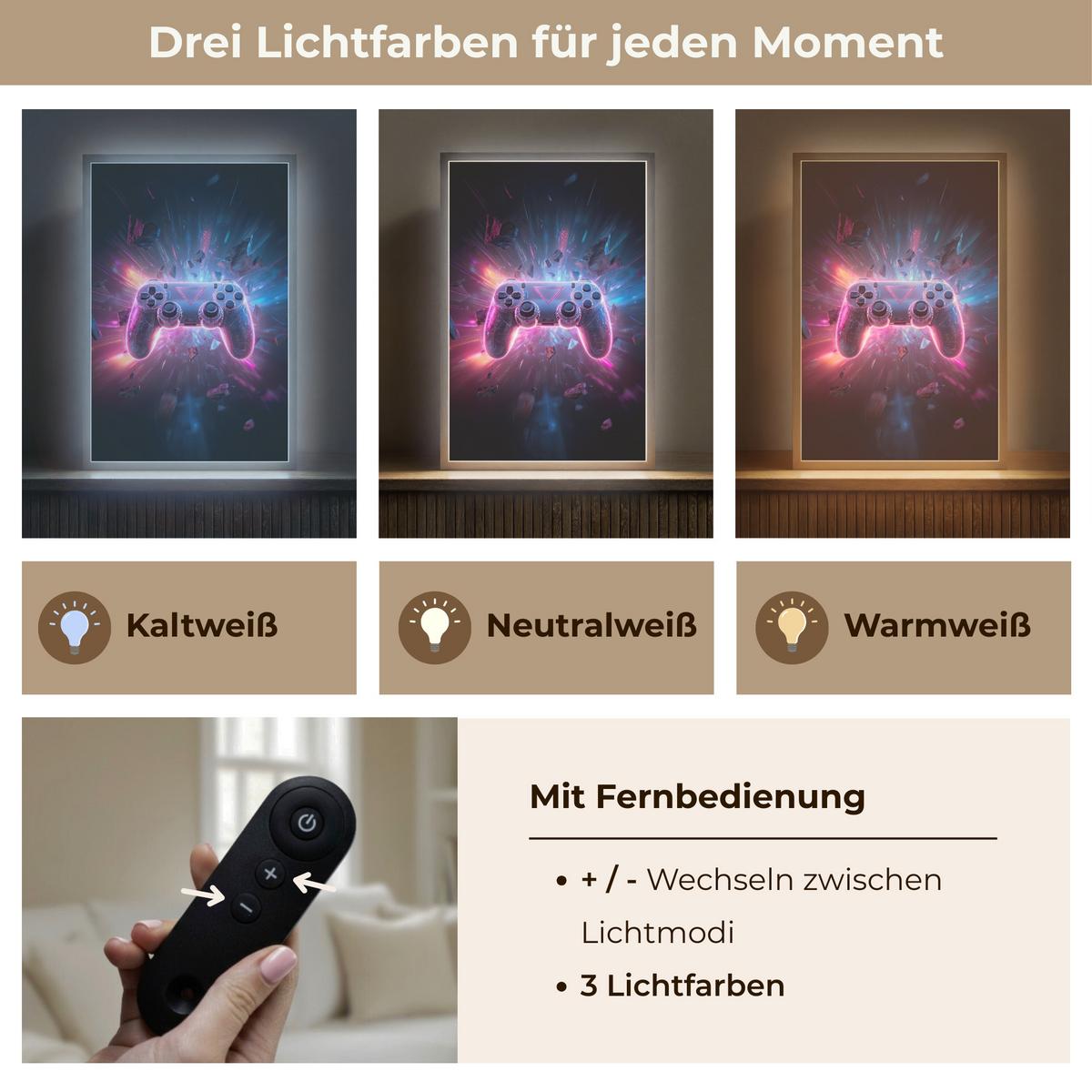 NACHTTISCHLAMPE MIT AKKU Controller - Neon - Explosion - Abstrakt 40x60 cm - Violett, Holzwerkstoff (8/40/60cm) - OnlyWow