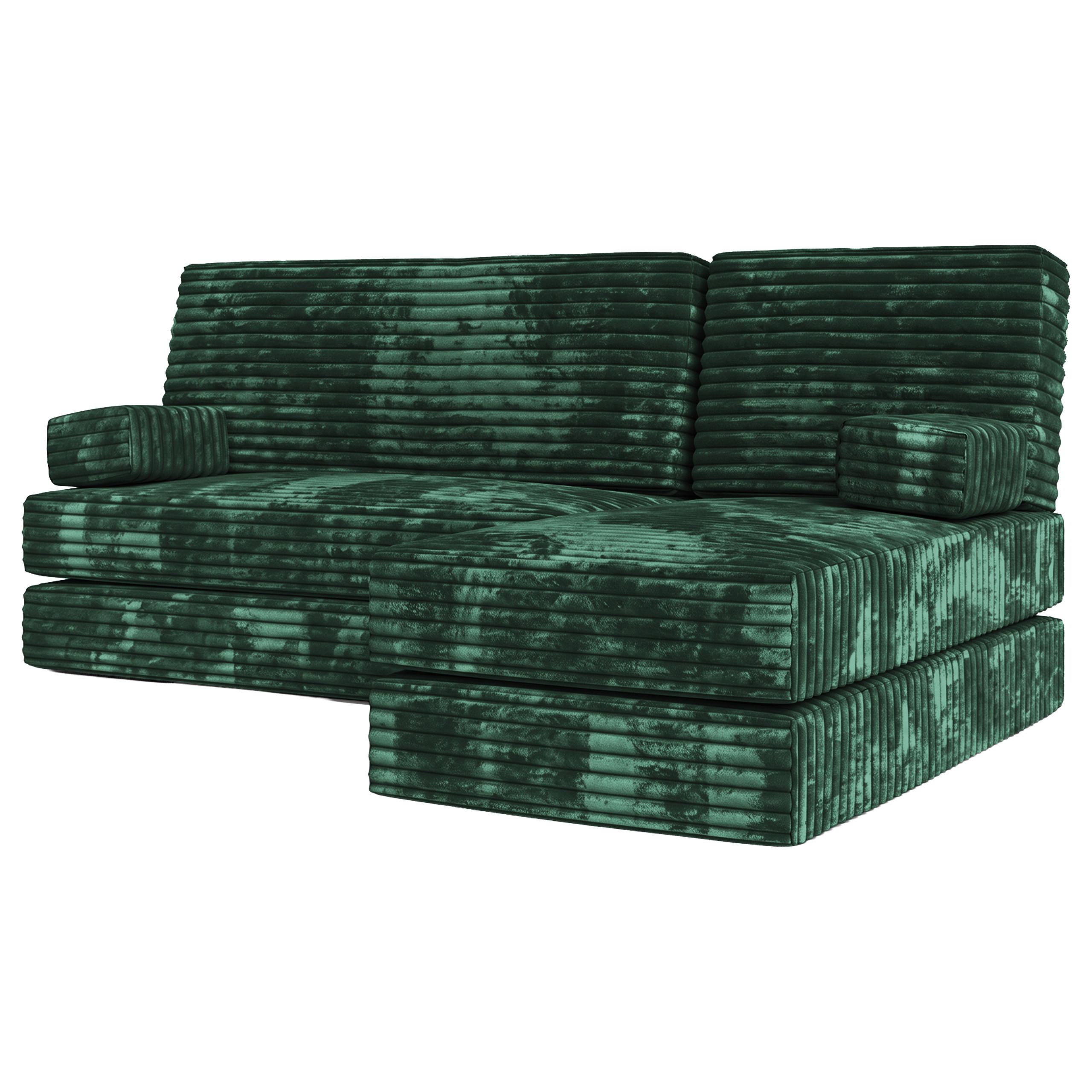 ECKSOFA NOTIA modulares Boneless Sofa mit Schlaffunktion Grün Kordstoff - Grün, Textil (200/120cm) - MASSENO