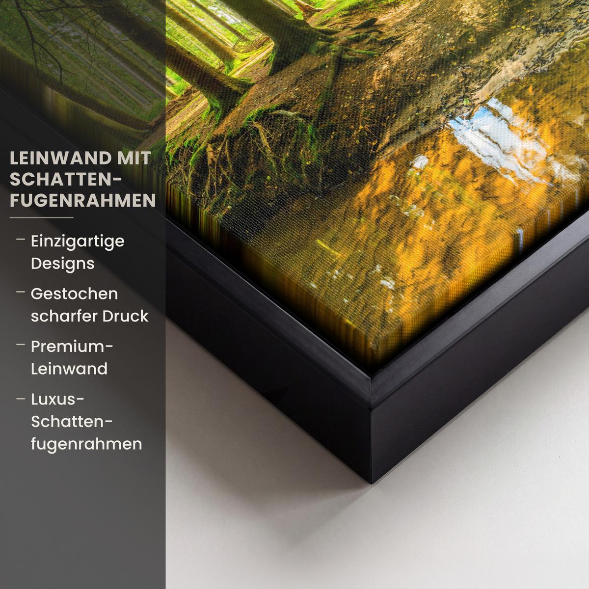 LEINWAND Bilder mit Rahmen - Wald - Landschaft - Wasser - Bäume - Sonne - Grün - Natur - 20x20 - Grün, Textil (20/20cm) - MuchoWow