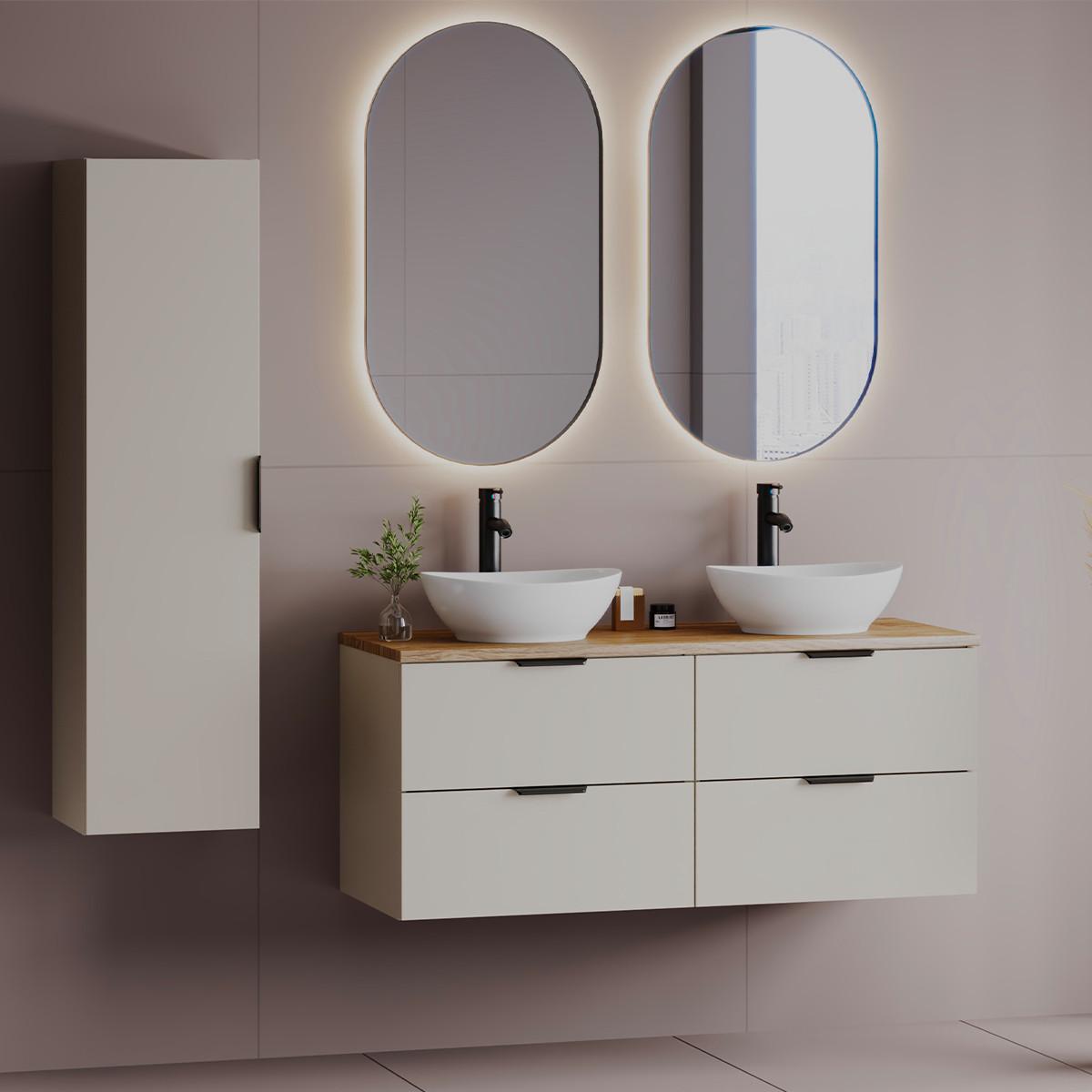 BADMÖBEL 120.6cm Astrid 2er-Set Kaschmir und Holz - Beige, Holzwerkstoff (120.6/52.2/46.5cm) - Petits-meubles
