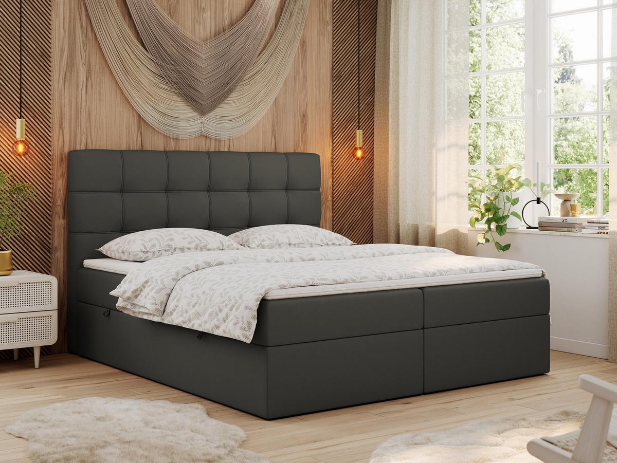 BOXBETT ERNI 180/200 - Dunkelgrau Kunstleder - H4 - Dunkelgrau, Holz/Textil (180/200cm) - MKS