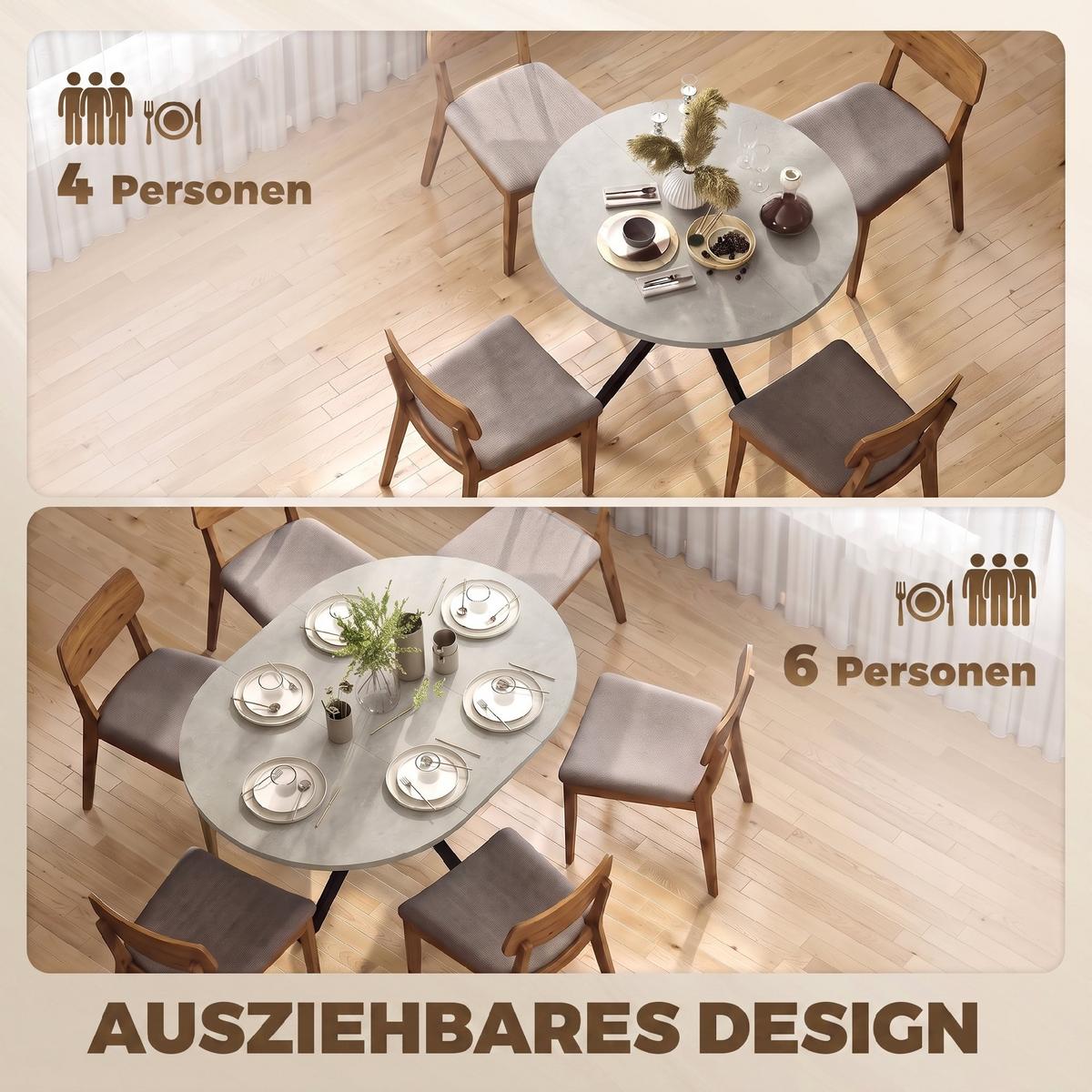 AUSZIEHBARER-ESSTISCH MDF Stahl Grau - Schwarz/Grau, Holzwerkstoff/Metall (135/100/75cm) - HOMCOM