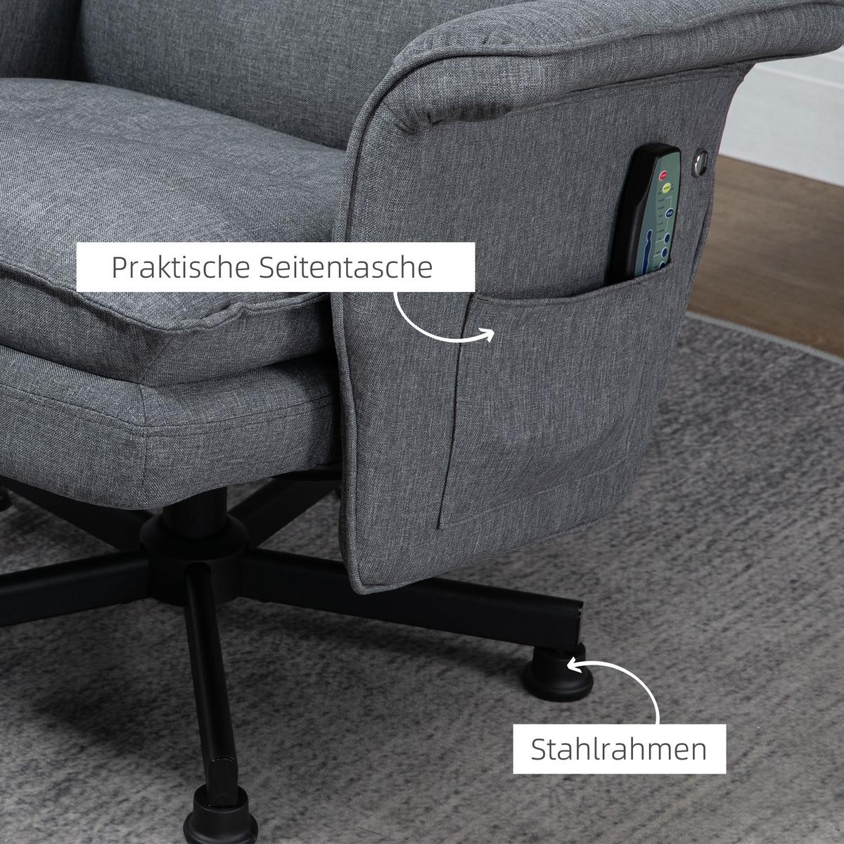 MASSAGESESSEL mit Fußhocker, Elektrischer Fernsehsessel mit Leinenoptik Grau - Grau, Kunststoff (93/99/78cm) - HOMCOM