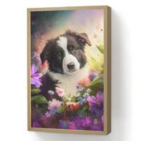 WANDLEUCHTE MIT AKKU Welpe - Sonne - Blumen - Natur - Border Collie - Hund 40x60 cm - Violett, Holzwerkstoff (40/60/8cm) - OnlyWow