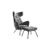 SESSEL MIT HOCKER LOTTE Silber Velvet - Silberfarben/Schwarz, Textil (79/117/82cm) - KAWOLA