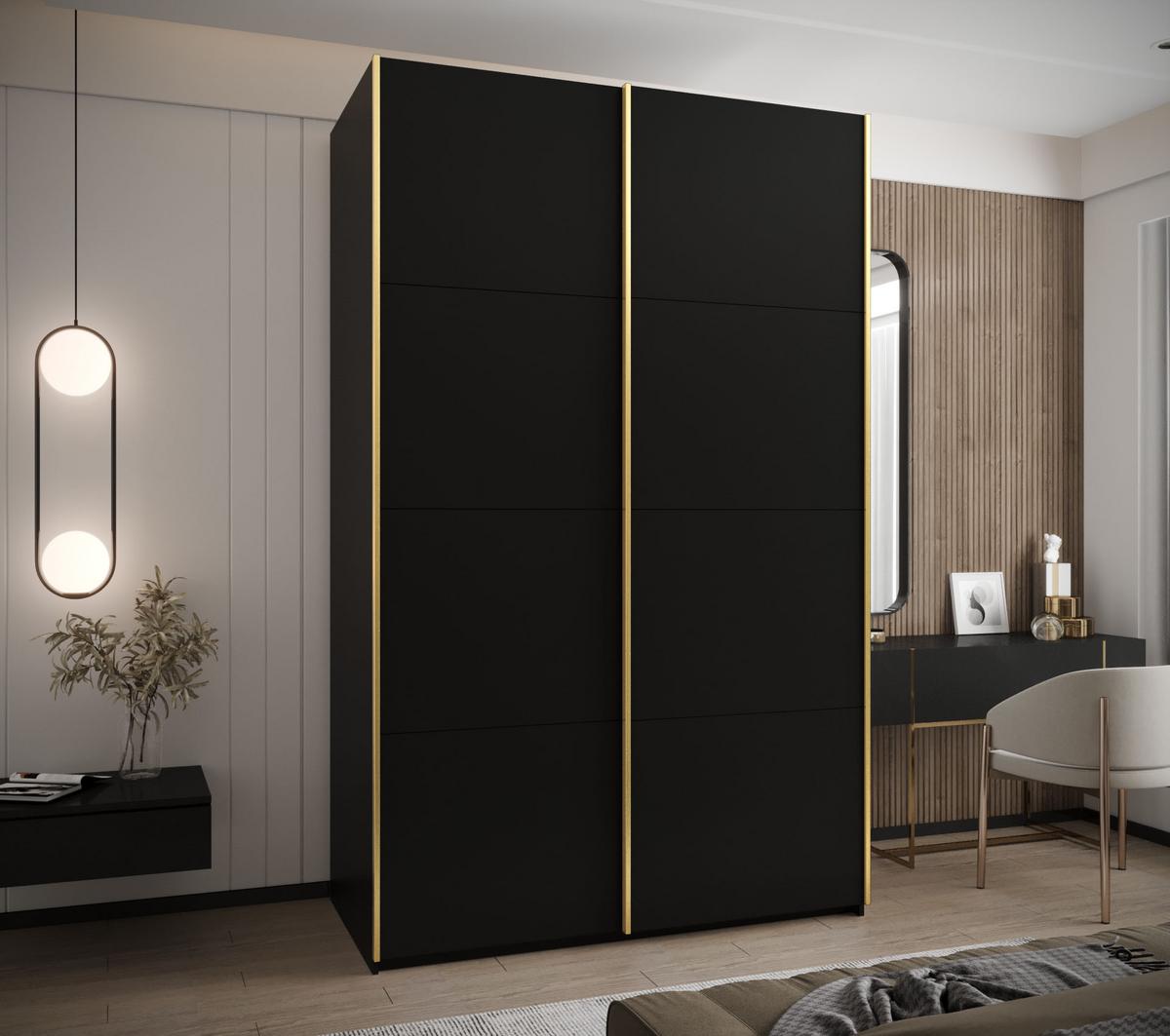 SCHWEBETÜRENSCHRANK 245,5/160/64 2-türig - Goldfarben/Schwarz, Holz/Metall (160/245/64cm) - Abiks Möbel