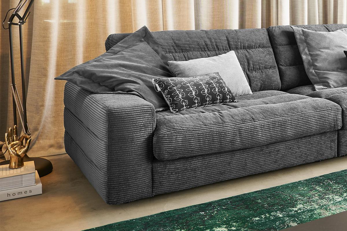 ECKSOFA XL LANA Grau Cord - Schwarz/Grau, Textil (416/205cm) - KAWOLA