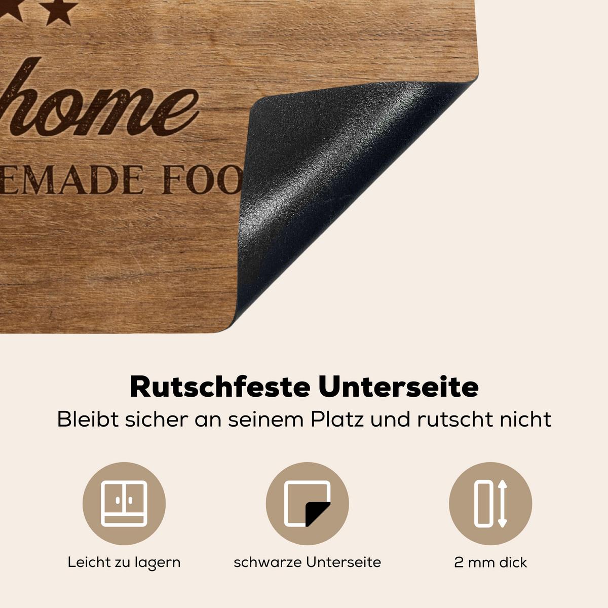 HERDABDECKPLATTE Zitat - Bistro - Guten Appetit - Süßes Zuhause - Holzmaserung Herdabdeckung Induktionsfeld 70x52 cm - Braun, Kunststoff (70/52/0.2cm) - MuchoWow