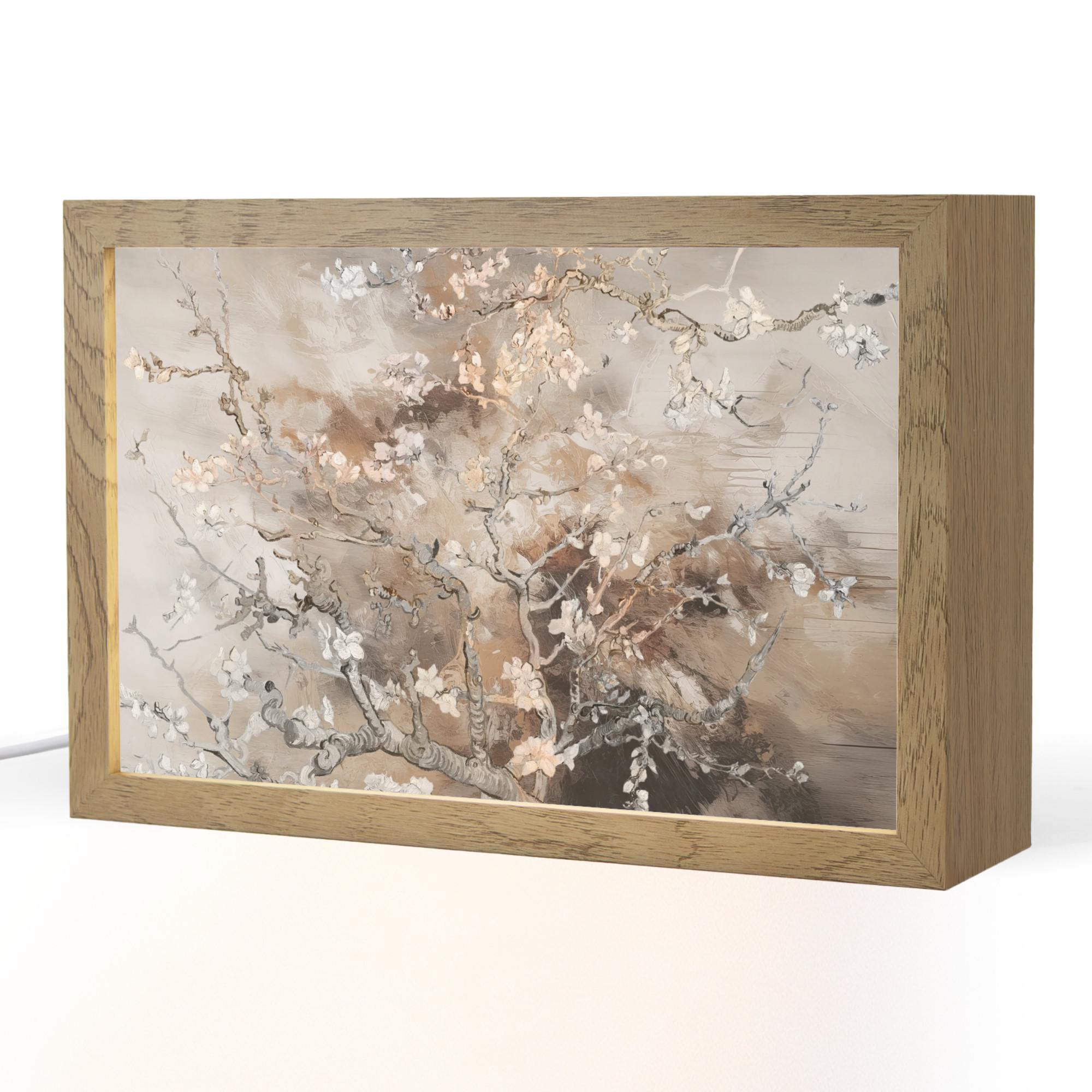 TISCHLEUCHTE Mandelblüte - Kunst - Van Gogh - Beige - Abstrakt 30x20 cm - Ahornfarben, Holzwerkstoff (8/30/20cm) - OnlyWow