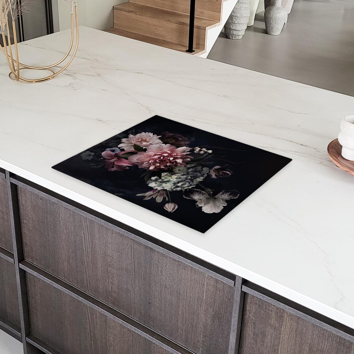 HERDABDECKPLATTE Blumen - Vintage - Pastell - Rosa - Weiß Herdabdeckung Induktionsfeld 65x52 cm - Altrosa, Kunststoff (65/52/0.2cm) - MuchoWow