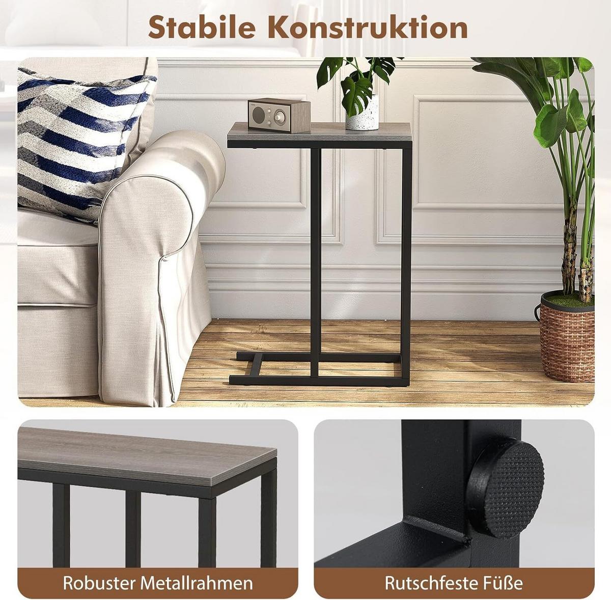 BEISTELLTISCH 64cm Graueiche - Grau, Holz (25/45/64cm) - COSTWAY