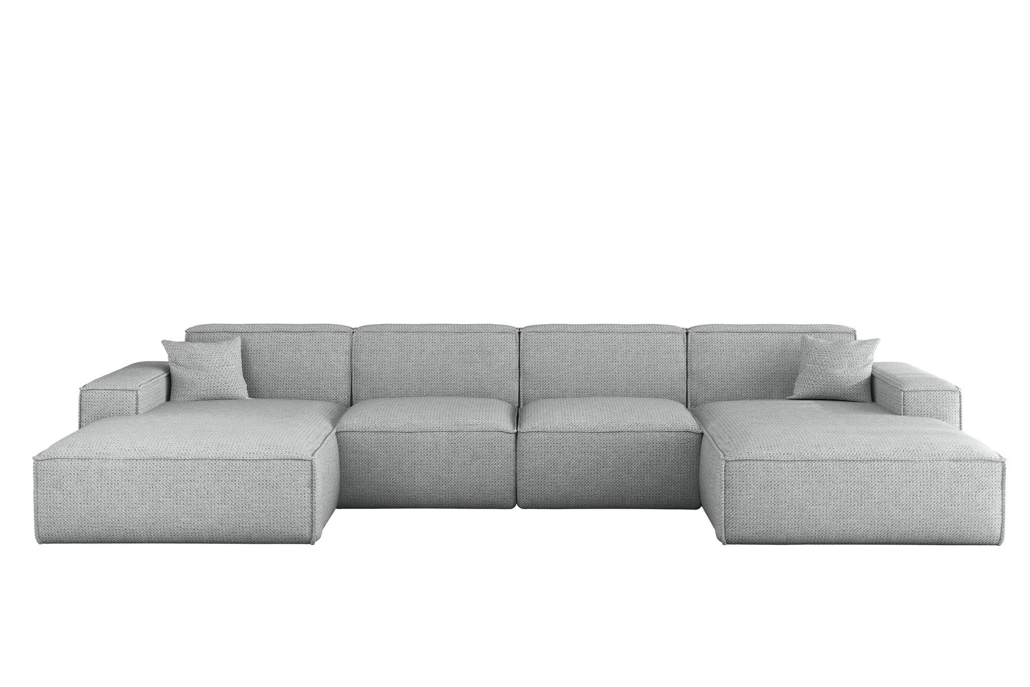WOHNLANDSCHAFT Celes Premium In Artico - Hellgrau, Holzwerkstoff/Textil (378/73/165cm) - Fun Möbel