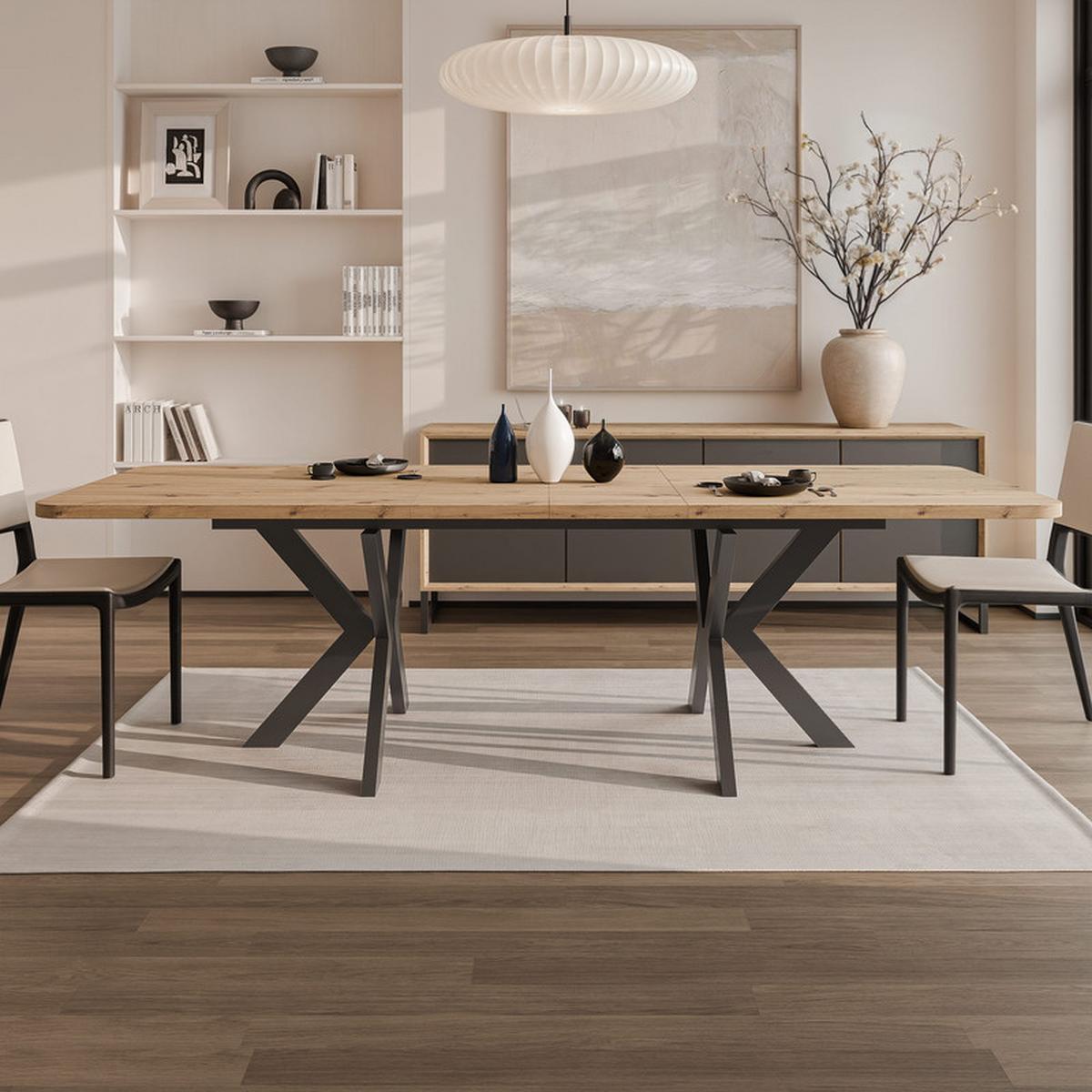 AUSZIEHTISCH DANTON 200/100/76 cm, Schwarz / Artisan-Eiche - Schwarz/Eiche Artisan, Holzwerkstoff/Metall (100/200/76cm) - Idohome
