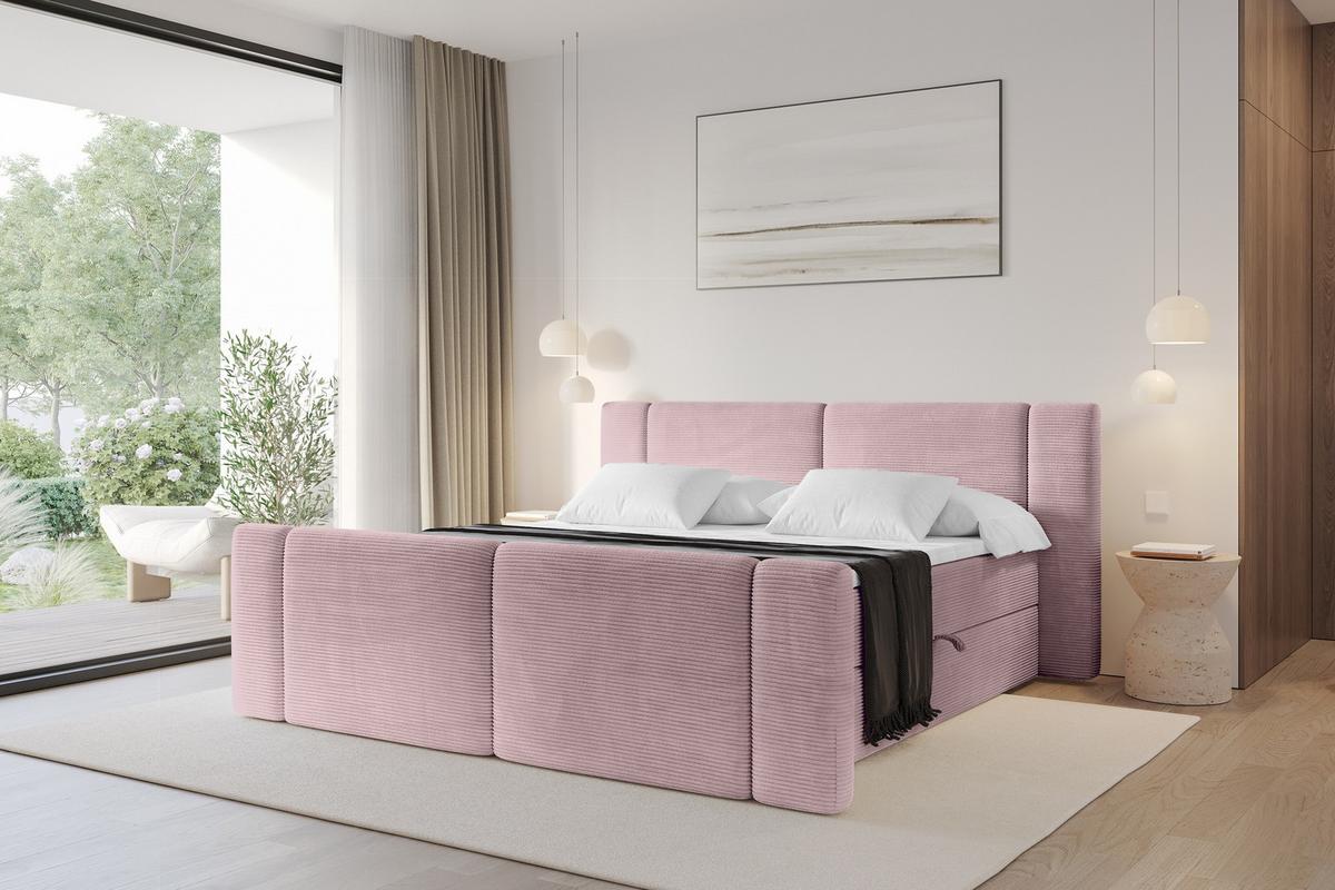 BOXBETT mit Matratze H3 - EVON Zanozek - 180x200 cm Rosa - Rosa, Holzwerkstoff (180/200cm) - ALTDECOR