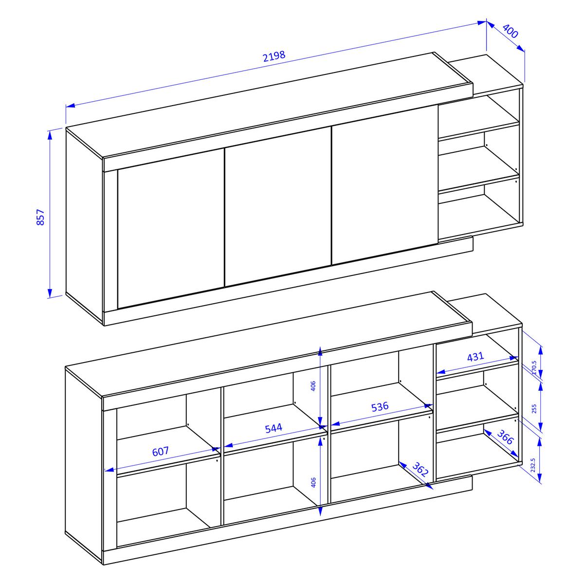 SIDEBOARD SINFONIA 220/86/40 cm mit 3 Türen Eichefarben - Eichefarben/Weiß, Holzwerkstoff (220/86/40cm) - MASSENO