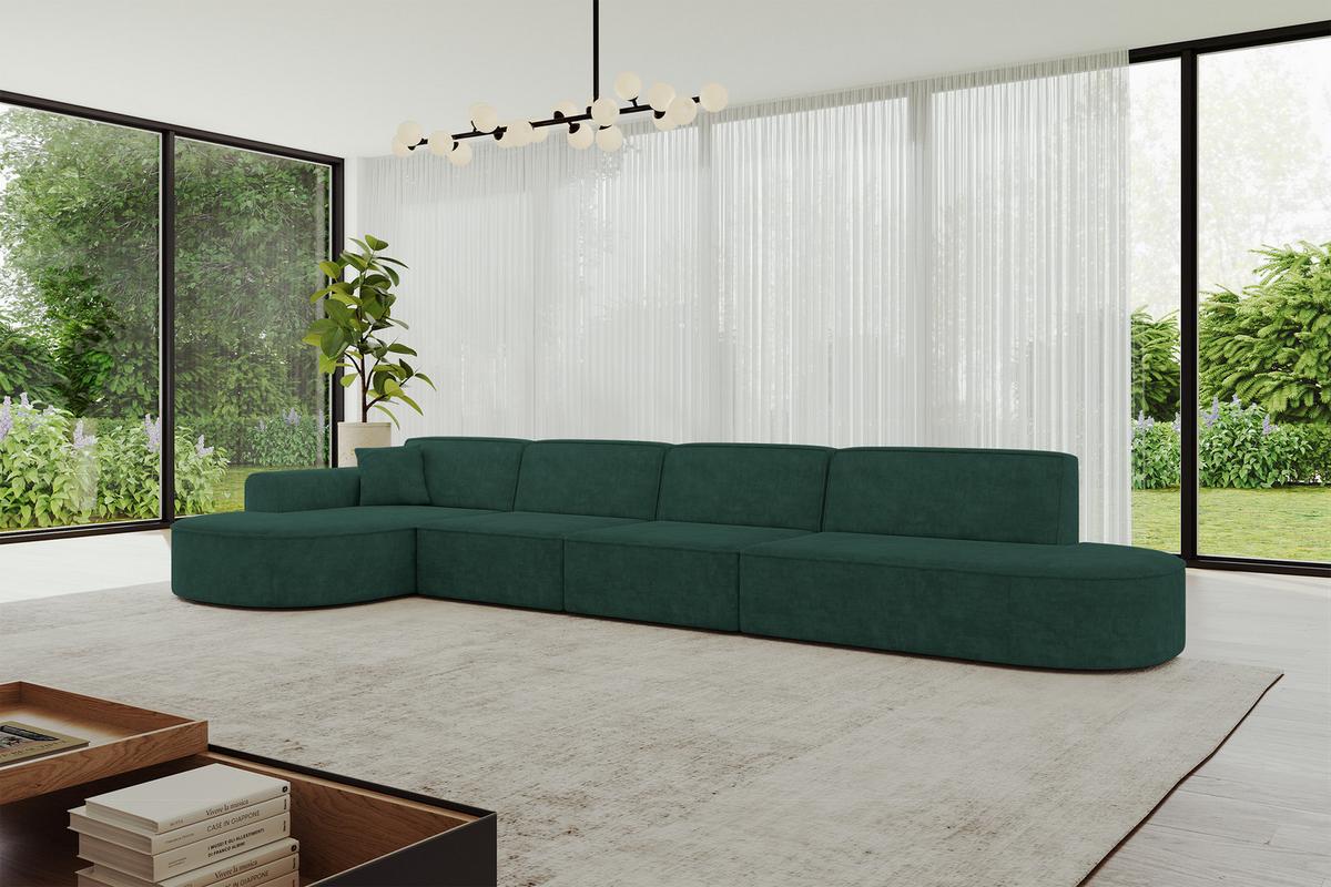 ECKSOFA Ottomane Links MARI-L3 - 413x171x79 cm Grün Velours - Schwarz/Grün, Holzwerkstoff/Kunststoff (413/171cm) - ALTDECOR