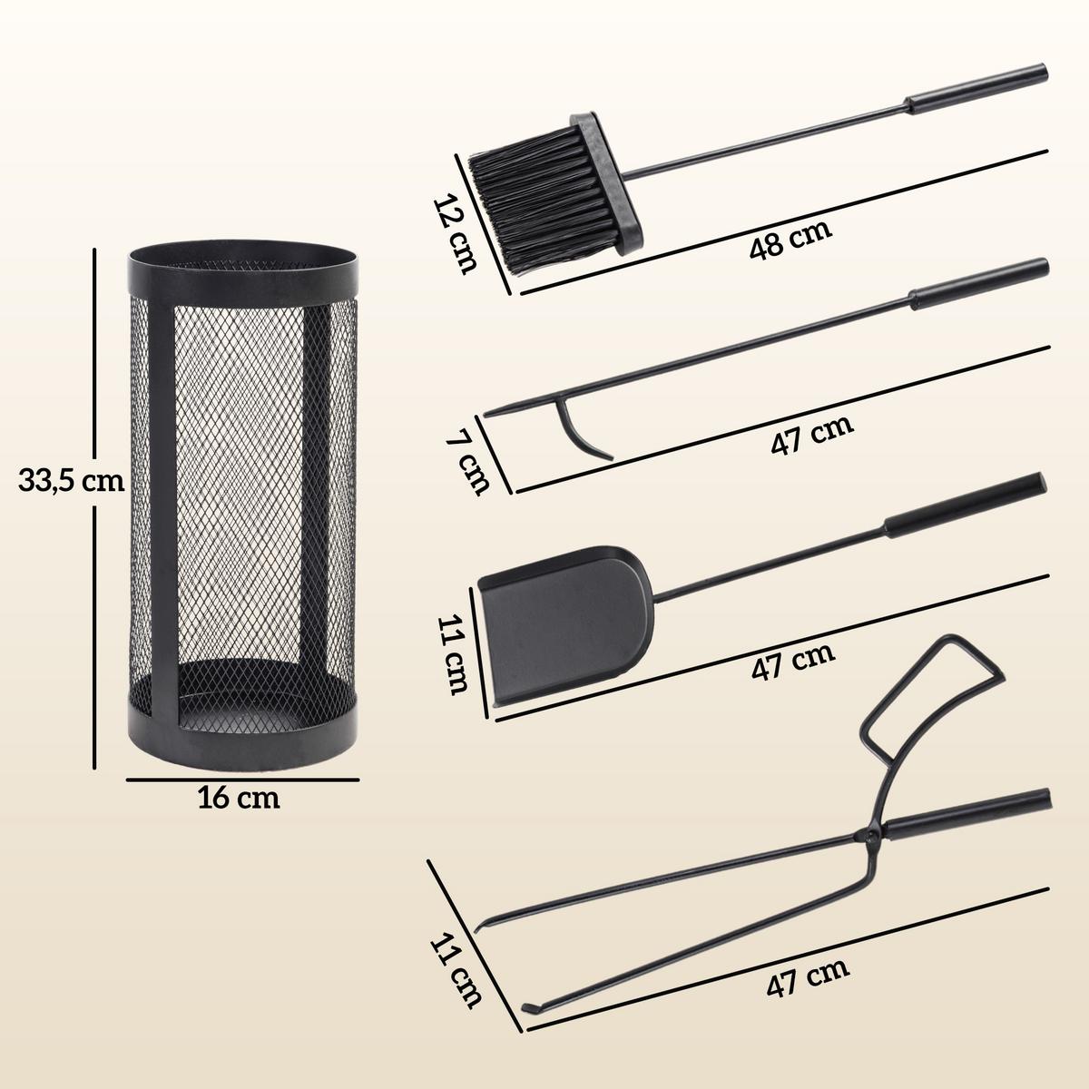 KAMINBESTECK - Schwarz, Metall (16/33.5/16cm) - Outsunny