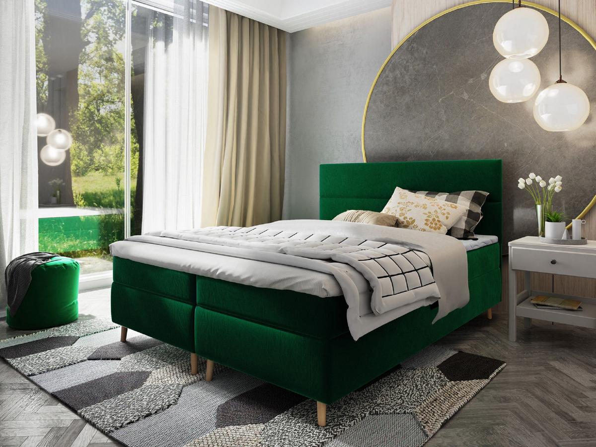 BOXBETT SANTA 180x200 cm mit Matratze und Topper - Grün - Grün, Holz (180/200cm) - MASSENO