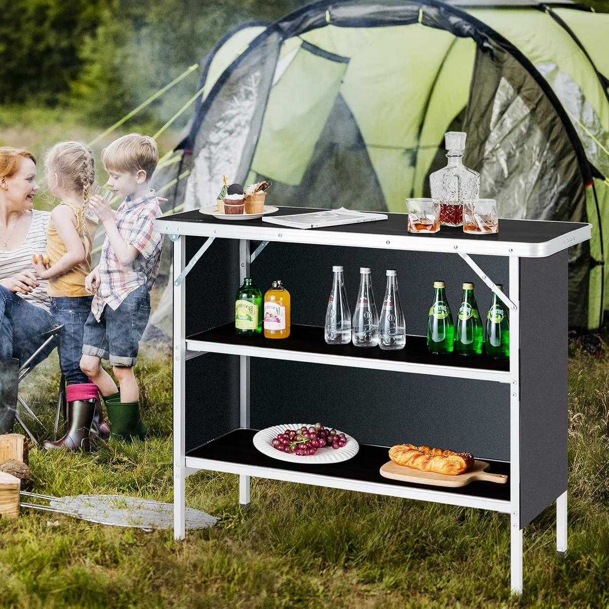 CAMPINGSCHRANK Schwarz - Schwarz, Holzwerkstoff (38/110/88cm) - COSTWAY
