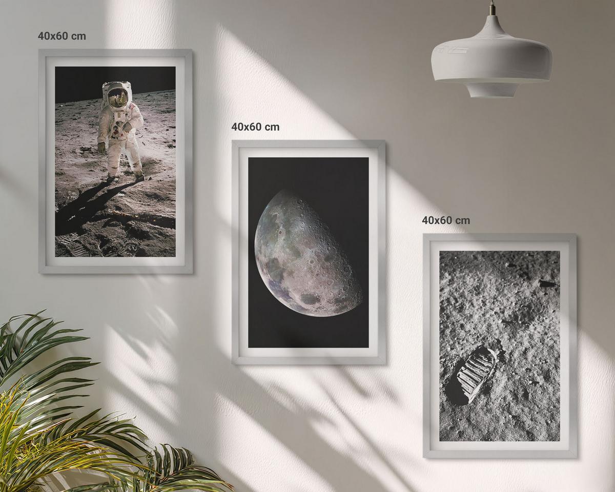BILDER SET 3er Set - 40x60 cm Silberner Rahmen - Astronautenfoto vom Mond - Silberfarben, Kunststoff (40/60cm) - TULUP