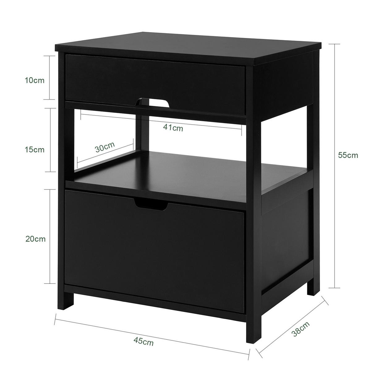 NACHTTISCH Schwarz - Schwarz, Holzwerkstoff (45/55/38cm) - SoBuy