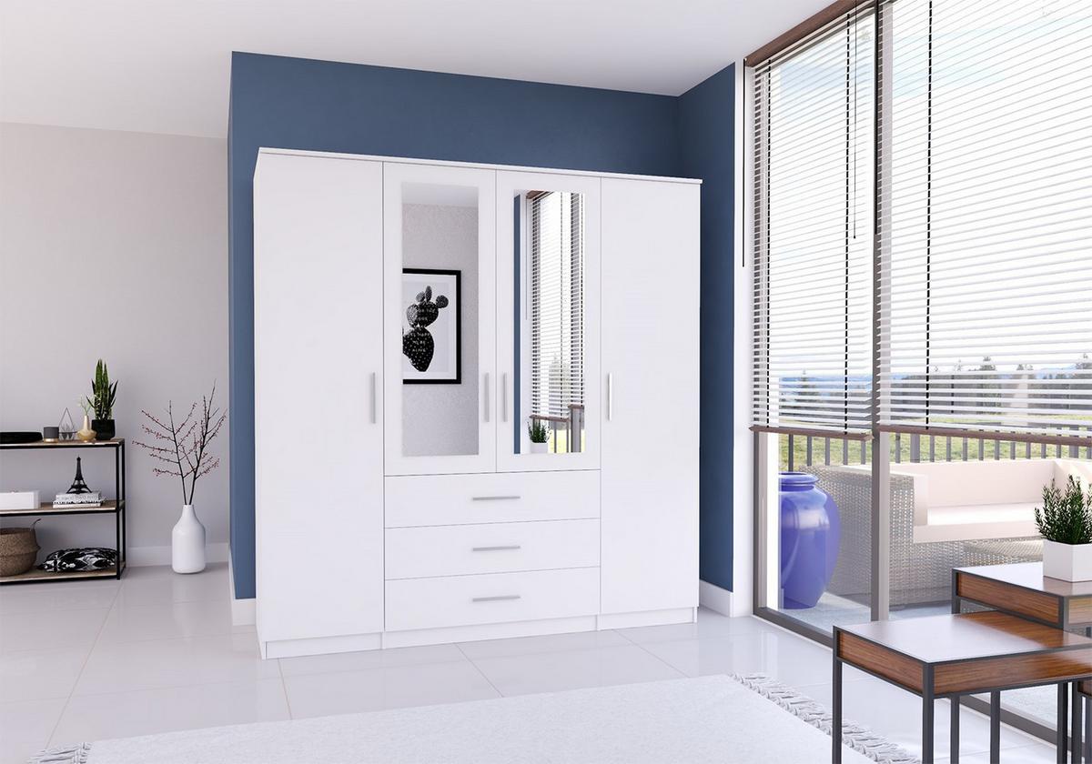 DREHTÜRENSCHRANK 200/207/57/61 cm Szantal 4D Weiß/Weiß - Alufarben/Weiß, Glas/Holzwerkstoff (200/210/61cm) - imoebel24