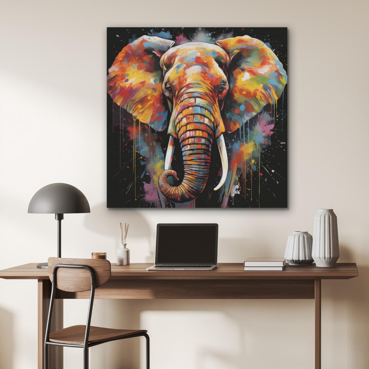 AKUSTIKBILD Elefant - Graffiti - Schwarz - Tiere - Farben Akustikpaneele 90x90 cm - Schwarz, Kunststoff (90/90/0.9cm) - MuchoWow