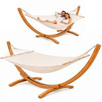 XXL-HÄNGEMATTE mit Holzgestell bis 150kg, 325/120cm, Beige - Beige, Holz (120/118/325cm) - Amanka
