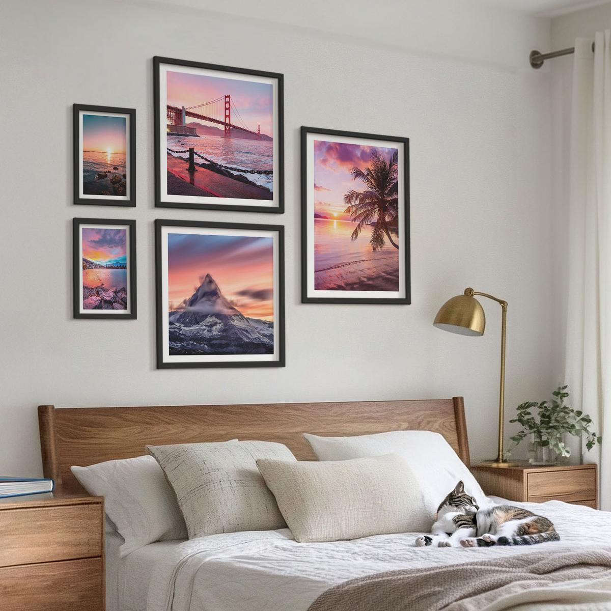 BILDER SET 5er Set - 50x50 cm & 20x30 cm & 40x60 cm Schwarzer Rahmen - Rosen, Champagner, Marmor, Pastell - Schwarz, Kunststoff (40/60cm) - TULUP